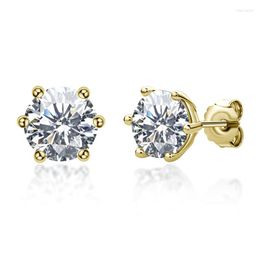 Stud Earrings 18K Yellow Gold Plated Round Brilliant Cut Diamond Test Past 1 Carat Moissanite Silver 925 Original Party Jewelry
