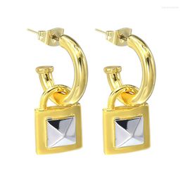 Hoop Earrings Jewellery Women's Triangle C-shaped Lock Christmas Gift Earring Real Fashion Stylish