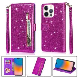 Glitter Wallet Phone Cases for iphone 14 11 12 13 Pro Max Xr Xs 7 8 With Card Holder Magnetic Flip Leather PU Protective Cover