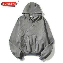 Men's Hoodies Sweatshirts New High Street Men's Old Twisted Striped Hoodie Sweatshirt Hip Hop Couples Loose Retro Button Loose Solid Colour pullover Hooded G220916