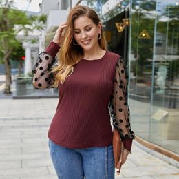 Women's T Shirts Autumn And Winter Women Long Sleeve Polka Dot Stitching Top Plus Size T-shirt Gauze Tops Women's