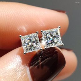 Stud Earrings Princess Cut 0.6 Total 1.2 Ct Diamond Test Past D Colour Mooissanite Silver 925 Original Gemstone Wedding