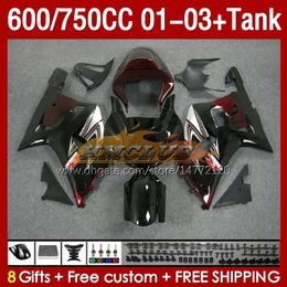 OEM Fairings & Tank For SUZUKI GSXR600 750CC GSXR-750 K1 2001-03 152No.19 600CC GSXR 600 750 CC GSXR750 01 02 03 GSXR-600 2001 2002 2003 Injection Mould Fairing dark red blk