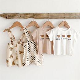 Clothing Sets Summer Bear Print Baby Short Sleeve Clothes Set Infant Overalls Suit Baby Boy Cartoon T Shirt Suit Baby Girl Outfits 220916