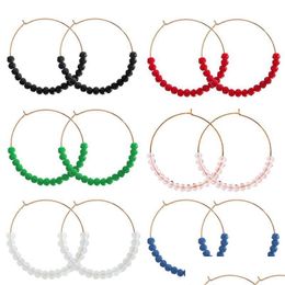 Hoop Huggie Korean Crystal Beaded Round Circle Earrings Women Sweet Rhinestone Glass Bead Hoop Earring Wedding Party Statement Jewel Dhz2F