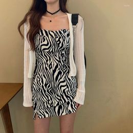 Casual Kleider Modestil Zebra Muster Hosentäter Rock 2022 Sommer Französisch Slim Tasche Hüftkleid