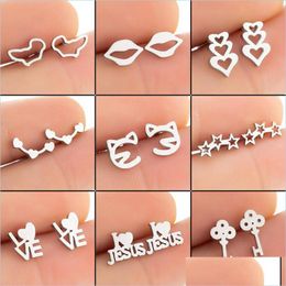 Hoop Huggie Stainless Steel Earrings For Women Fashion Small Black Flower Key Crown Nurse Star Stud Earring Piercing Jewellery Gifts 1 Dhkup