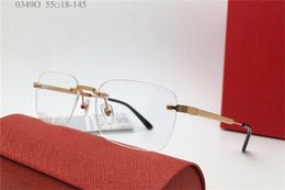 New fashion design rimless frame optical glasses model 0349O simple and popular style square transparent lens can be prescription clear lenses