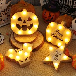 Party Supplies Halloween Wooden LED Lights Creative Woodens Pumpkin Lights Venue Layout Craft Decorations Woodenes Crafts