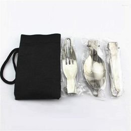 Dinnerware Sets 1 Set Portable Folding Cutlery Stainless Steel 3 In Foldable Knife Fork Spoon Camping Travel Picnic Outdoor Flatware