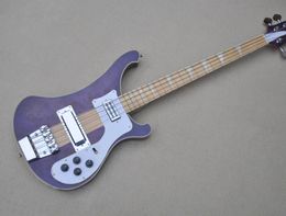 Purple body 4 Strings Electric Bass guitar with Maple Fretboard White Pickguard Chrome Hardware Neck through body Provide customized services