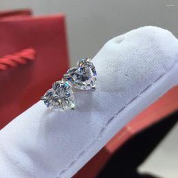 Stud Earrings Silver 925 Original Total 2 Carat Diamond Test Past D Colour Moissanite Heart Gemstone Valentines Gift