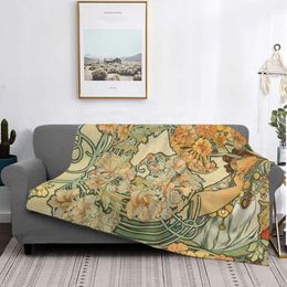 Blankets Alphonse Mucha Blanket Vintage Art Nouveau Fuzzy Throw Bed Sofa Printed Soft Warm Bedspread