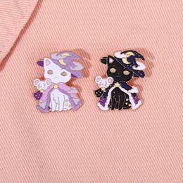 Japanese and Korean brooch cute black and white magician cat design personality funny metal badge pin accessories