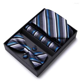 Bow Ties Design Brand Tie Bowtie Hanky Cufflinks Set For Men Silk Blue Necktie Gravate Handkerchief Gift Box Fit Holiday Work Party