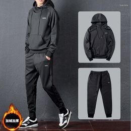 Men's Tracksuits Winter Plus Thick Velvet Track Suit Casual Hooded Sweatshirt Pants 2 Pieces Set Men Chandal Hombre