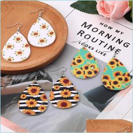 Charm Fashion Charm Bohemian Pu Leather Earrings Sunflower Print Pattern Faux Dangle Earring Women Girl Hook Party Jewellery Gifts 98 D Dh4R3