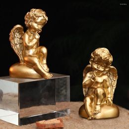 Decorative Figurines Angels Statue Resin Gold Cute Decoration Figurine Outdoor Home Desktop Sculpture Wine Cabinet Ornament Artware