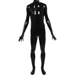 Fashion unisex Catsuit Costumes PVC Faux Leather black full bodysuit jumpsuits Halloween cosplay suit without hood back Zipper