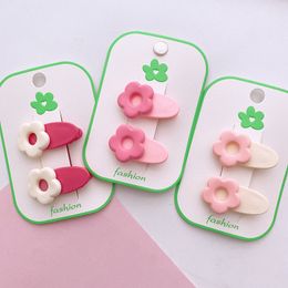 1 Pair New Korean Sweet Girl Pink Hollow Flower Hairpins Headwear Fashion Children's Oval Duckbill Clip Hair Accessories