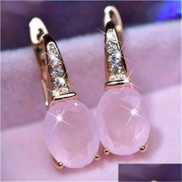 Hoop Huggie Ellipse Rhinestone Hoop Eardrop Fashion Women Rose Gold Metal Ear Pendants Charm Crystal Earring Alloy Jewelry Accessori Dhipb
