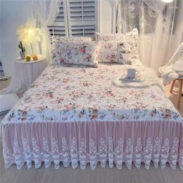 Bed Skirt Luxury Princess Wedding Bedding Cotton Quilted Lace Ruffle Floral Mattress Cover Bedspread Pillowcase Nordic Size