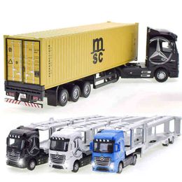 Cars 1 50 Diecast Alloy Head Model Toy Container Truck Pull Back With Light Engineering Transport Vehicle Boy Toys For Collect 0915