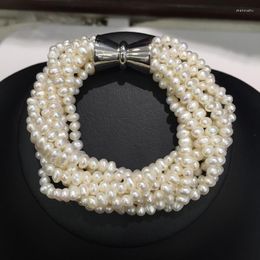 Link Bracelets 3-4MM Natural Fresh Water Pearl Bracelet Multicolor White Multi Layers Twist Small Fashion Women Jewelry
