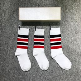 Men's Socks 2022 Fashion Men Women Cotton Striped Casual Crew White Medium Sports Ins 3 Pairs