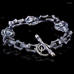 Link Bracelets Real 925 Silver Skeleton Bracelet Sterling Skull Man Vintage Thai Punk Jewelry