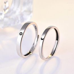 Wedding Rings Silver Plated 2Pcs Sun And Moon Lover Couple Set Promise Bands For Him Her Drop