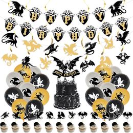 Christmas Decorations 39Pcs/set The Magic Dragon Birthday Party Decoration Supplies Banner Cake Topper Spiral Ornament Baby Shower Balloon Kids Favours 220916