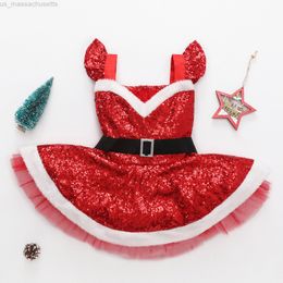 Family Matching Outfits Citgeett Autumn Christmas Matching Kids Baby Girls Fly Sleeve Bodysuit Dress Sequin Mesh Yarn Stitching Jumpsuits Xmas Clothes L220916