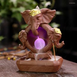 Fragrance Lamps 2022 Year Decorations Backflow Waterfall Incense Burner LED Elephant Censer Holder