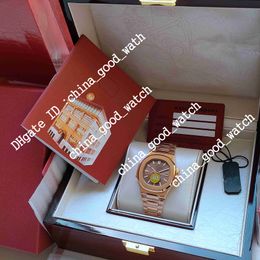 Good Watch U1F Factory Mens Watch Cal.324 Automatic Movement 40mm Rose Gold Strap Chocolate Dial Classic 5711 Watches Transparent Back Wristwatches Original Box