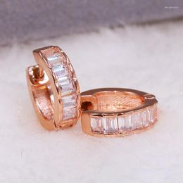 Hoop Earrings Little For Women Modern Classic Delicate Square Zirconia Rose Gold Color Party Fashion Jewelry KBE241