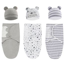 Blankets Swaddling 100% Organic Cotton Baby Swaddle Blanket Wrap Hat Set for Infant Adjustable born 03 Month 220915