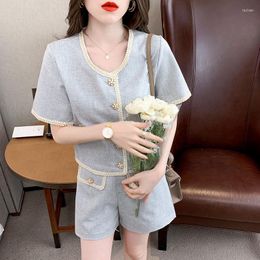 Women's Tracksuits Summer Short Sleeve Shirt Jacket High Waist Shorts Suit Women Grey Black White Female Two Pieces Sets