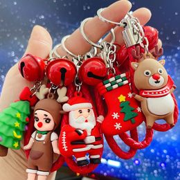 Party Favour Christmas gift keychain Santa Claus doll pendant car keychains braided rope bell pendant