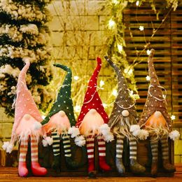 LED Light Christmas Tree Wool Gnome Doll Pendants Ornaments Knitting Crafts Kids Party Decorations Gift FY3277