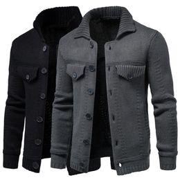 Men's Wool Blends Men's Knitted Sweater Jacket Warm and Thicker In Winter Long Sleeve Cardigan Wool Men's Lapel Workwear Cardigan Outer Sweater 220915