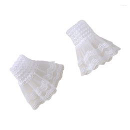 Knee Pads 1 Pair Korean Women Girls Fake Flared Sleeves Layered Lace Pleated Ruched False Cuffs Sweater Wrist Warmers