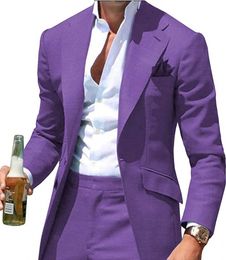 Purple Groom Tuxedos Men Wedding Dress Notch Lapel Men Blazer Prom Dinner/Darty Suit