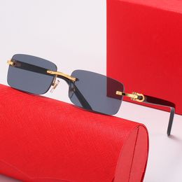 Neueste Mode randlose Sonnenbrille Carti Brille Designer Frau Männer Schnittkante diamantbesetztes Büffelhorn C-förmige Dekoration Federscharnier Rahmenbrille Mit Box