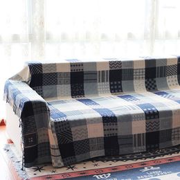 Chair Covers Cotton Sofa Towel Blue Plaid Tassel Slipcover Armchair/loveseat Blanket Throw Couch Cover Literary Home Decoration Case For