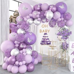 Other Event Party Supplies Purple Balloon Garland Arch Kit Metallic Purple Silver Balloons Butterfly Stickers Confetti for Birthday Wedding Party Decor 220916