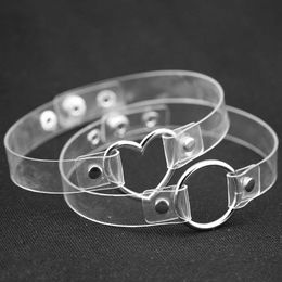UPDATE Metal Love Heart O Ring choker necklace Bondage PU Transparent Collar Necklet for Women Girls leash Play Jewellery
