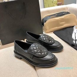 Black Loafers shoes Flats top designer catwalk women formal dress Lok Fu shoes solid Colour simple design 100% leather