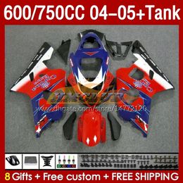 Injection red blue stock Mold Fairings & Tank For SUZUKI GSXR-600 GSXR750 GSXR600 GSXR-750 K4 2004 2005 153No.71 GSX-R600 GSXR 600 750 CC 04-05 600CC 750CC 04 05 OEM Fairing