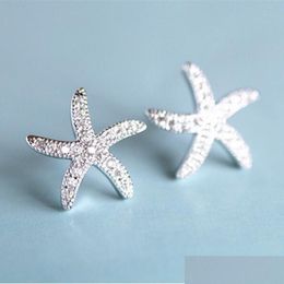 Stud New Fashion Anti-Allergic 925 Sterling Sier Jewellery Micro-Embedded Crystal Starfish Personality Exquisite Earrings D Dhseller2010 Dhd0Y